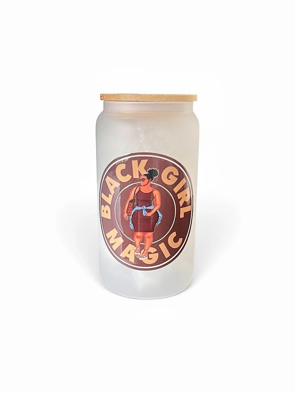 Back Girl Magic Glass with Lid and straw handmade